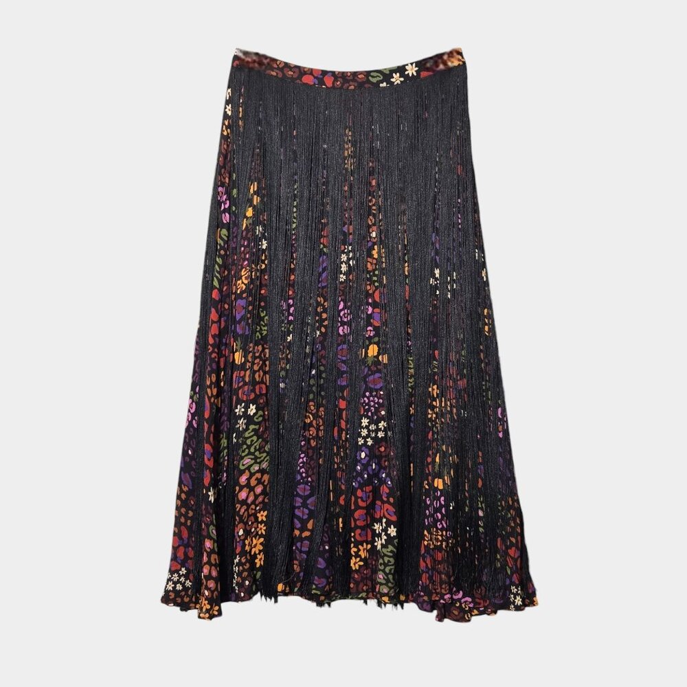 FARM Rio Wild Mix Maxi Skirt Black S Colorful Floral Festival Resortwear NWT